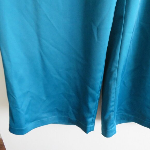ZENA PRESLEY Teal Satin Palazzo Wide Leg Pants Drapey - Women's Size M - Picture 6 of 15